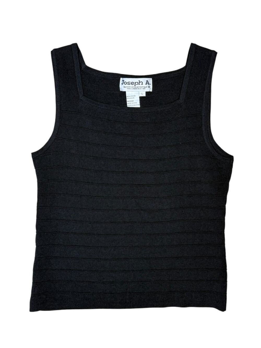 Vintage Y2k 90s Joseph A Black Ribbed Square Neck Stretch Tank Top Women's Large